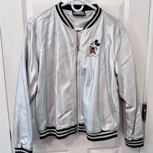 Disney Mickey Mouse Silver Varsity Jacket with Black Trim